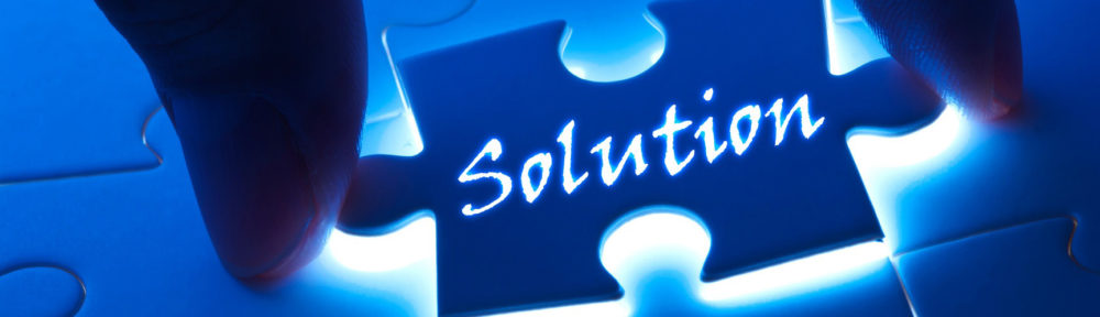 Solution concept, solution word on puzzle piece with back light